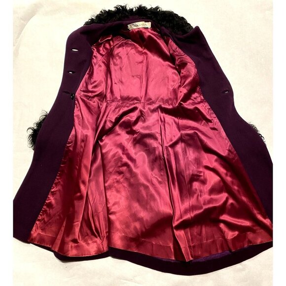 Retro VTG Purple Miss Magnin for I. Magnin Wool Coat curly lamb collar cuffs XS - Picture 7 of 15